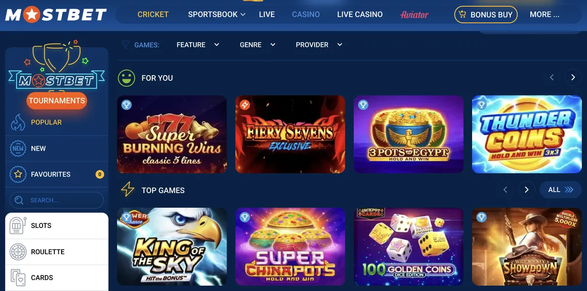 Mostbet casino games available in Bangladesh